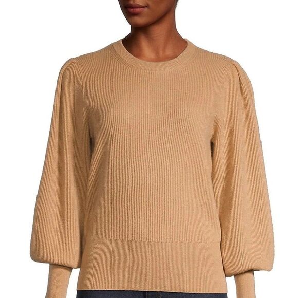 NEW En Thread Knit Puff-Sleeve Sweater BALASAM TAN - Picture 1 of 5